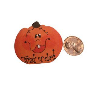 Hand Carved Wooden Halloween Pumpkin Pin Brooch